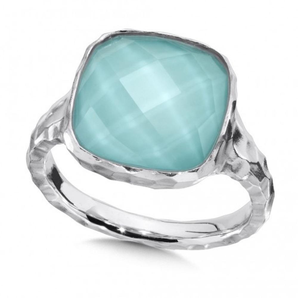 COLORE / Sterling Silver Turquoise and Quartz Fusion Hammered Ring - Wore Once